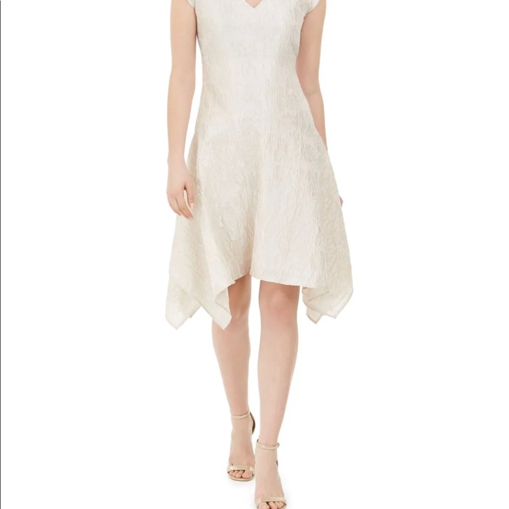NATORI Womens Ivory Cap Sleeve V Neck Below The Knee Evening A-Line Dress 8